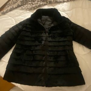 Plus Faux Fur Trim Reversible Jacket